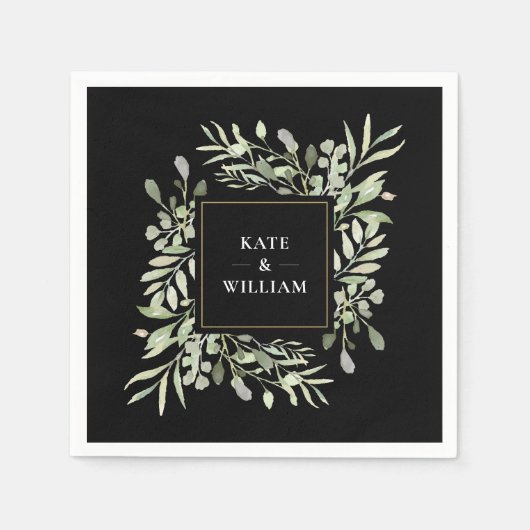 Serviette En Papier Verdure Aquarelle Foliage Mariage (Devant)