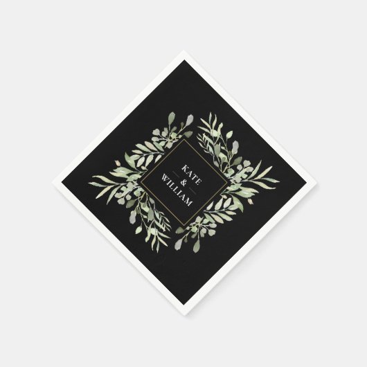 Serviette En Papier Verdure Aquarelle Foliage Mariage (Coin)