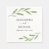 Serviette En Papier Verdure Botanique Elégant Mariage d'aquarelle (Devant)