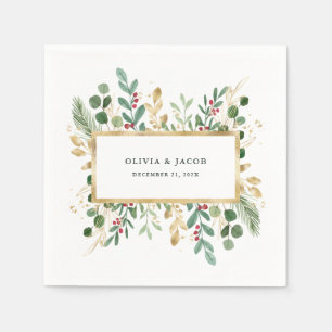Serviette En Papier Verdure dorée   Mariage de Noël