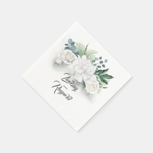 Serviette En Papier Verdure et fleurs blanches Mariage romantique (Coin)