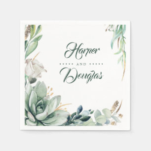 Serviette En Papier Verdure et or Botanique Mariage élégant