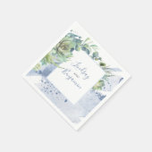 Serviette En Papier Verdure et succulents Bleu poussiéreux Élégant (Coin)