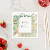 Serviette En Papier Verdure et succulents Or Élégant (En situation)