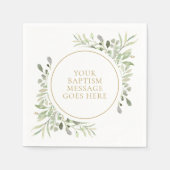 Serviette En Papier Verdure Eucalyptus Aquarelle Baptême Christening (Devant)