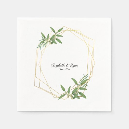 Serviette En Papier Verdure, Eucalyptus, Géométrique Or, Personnalisé (Devant)