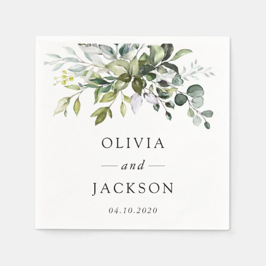 Serviette En Papier Verdure, Feuilles d'Eucalyptus, Mariage botanique (Devant)