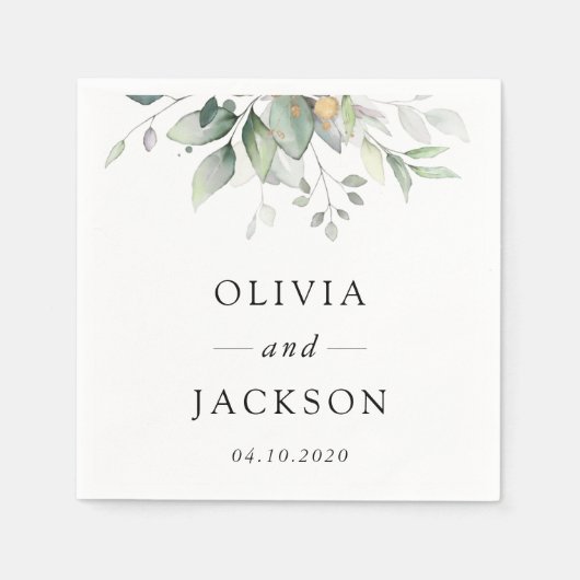 Serviette En Papier Verdure, Feuilles d'Eucalyptus, Mariage botanique (Devant)