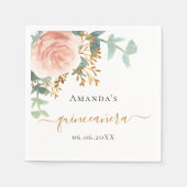 Serviette En Papier Verdure fleurie or rose élégant Quinceanera (Devant)