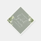 Serviette En Papier Verdure Floral Élégant Sage Fête des mariées verte (Coin)