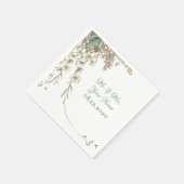 Serviette En Papier Verdure Floral Garland Script Mariage élégant (Coin)