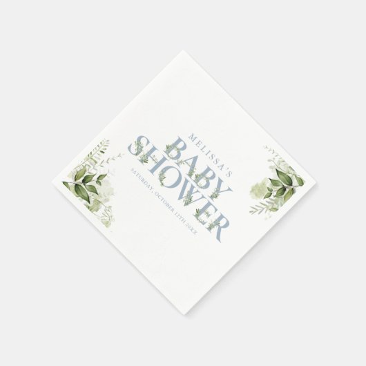 Serviette En Papier Verdure Foliage Boy Dusty Baby shower bleu (Coin)