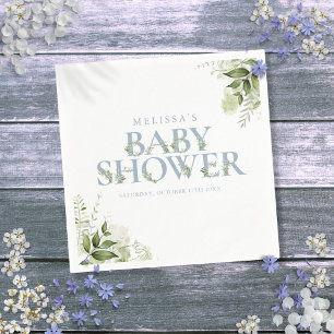 Serviette En Papier Verdure Foliage Boy Dusty Baby shower bleu