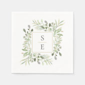 Serviette En Papier Verdure Foliage Or Monogramme Mariage serviettes (Devant)