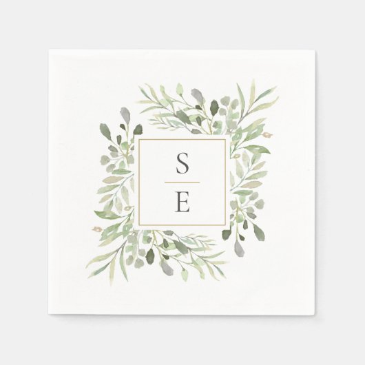 Serviette En Papier Verdure Foliage Or Monogramme Mariage serviettes (Devant)