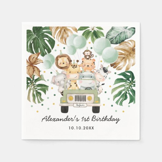 Serviette En Papier Verdure Gold Jungle Safari Animaux sauvages Annive (Devant)