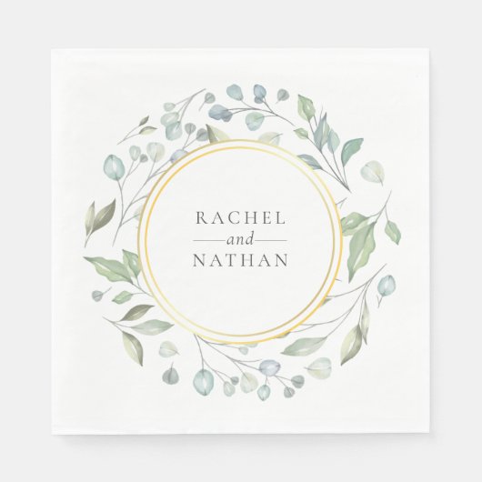 Serviette En Papier Verdure Laurel Garland Faux Gold Foil Mariage (Devant)