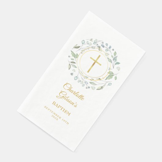 Serviette En Papier Verdure Laurel Garland Gold Baptême Christening (Coin)