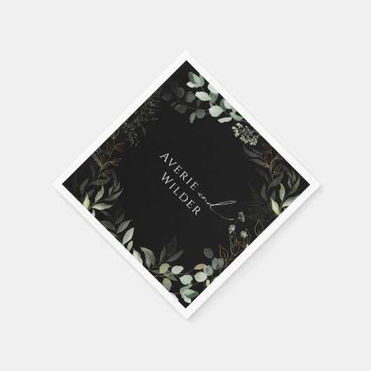 Serviette En Papier Verdure lunaire et Mariage noir or serviettes (Coin)