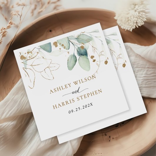 Serviette En Papier Verdure or Eucalyptus Rustique Mariage