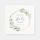 Serviette En Papier Verdure Or Géométrique Baby shower Rustique servie (Devant)