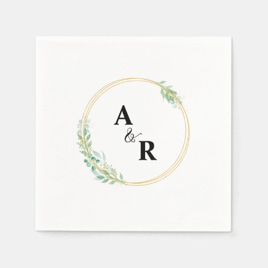 Serviette En Papier Verdure personnalisée Monogramme Mariage Cocktail (Devant)