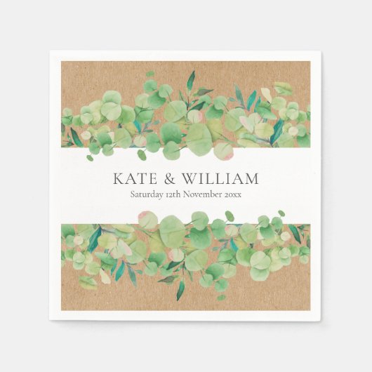Serviette En Papier Verdure rustique Eucalyptus Garland Mariage (Devant)