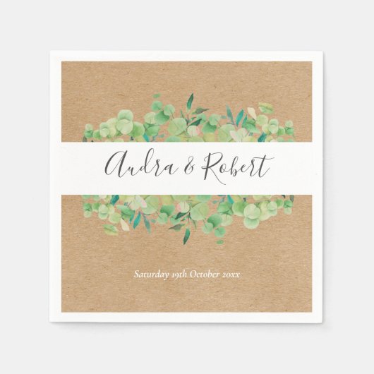 Serviette En Papier Verdure rustique Eucalyptus Garland Mariage (Devant)