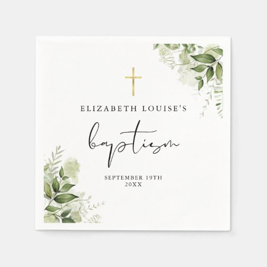 Serviette En Papier Verdure rustique Feuilles Élégant Baptême (Devant)