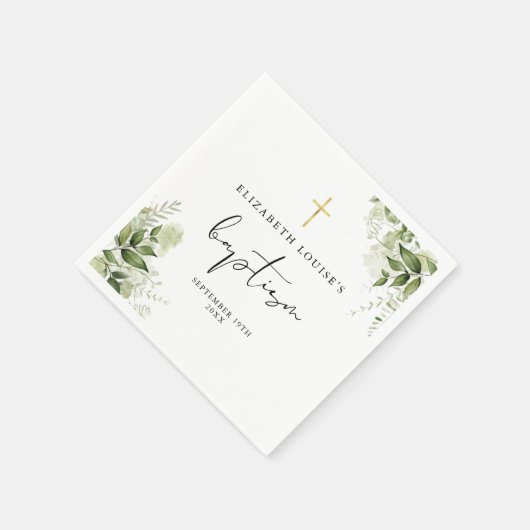 Serviette En Papier Verdure rustique Feuilles Élégant Baptême (Coin)