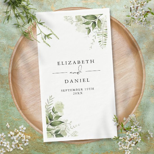 Serviette En Papier Verdure rustique Floral Élégant Noms Date