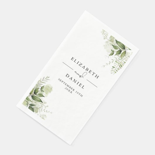 Serviette En Papier Verdure rustique Floral Élégant Noms Date (Coin)