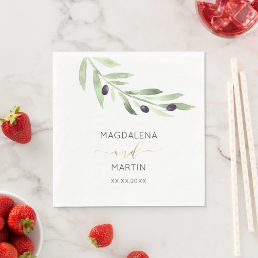 Serviette En Papier verdure rustique olivier mariage (En situation)