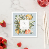 Serviette En Papier Verger d'Orange Botanique Cadre Citron Pâle Bleu (En situation)