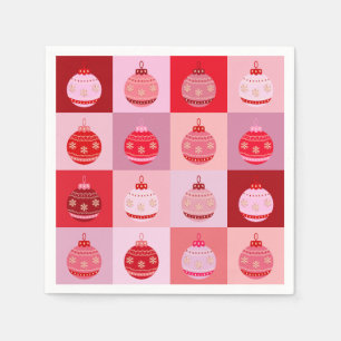 Serviette En Papier Vérification De Noël - Ornements Roses Et Rouges À