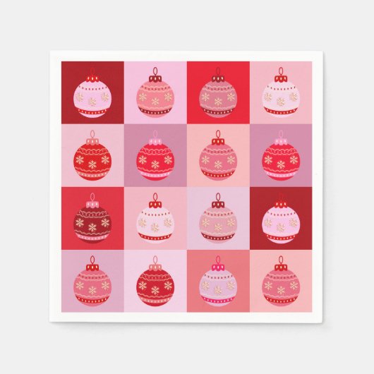 Serviette En Papier Vérification De Noël - Ornements Roses Et Rouges À (Devant)