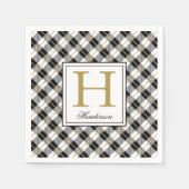 Serviette En Papier Vérification Plaid moderne avec Accents Or, Monogr (Devant)