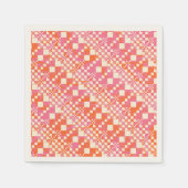 Serviette En Papier Vérifié, Chèques - rose, orange et crème (Devant)