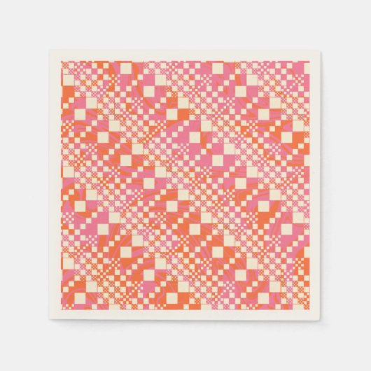 Serviette En Papier Vérifié, Chèques - rose, orange et crème (Devant)