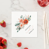 Serviette En Papier Verona Sunset Bright Orange Moderne Mariage Floral (En situation)
