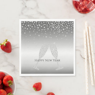 Serviette En Papier Verre à Champagne Étincelle Diamant Argent Nouvel