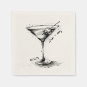 Serviette En Papier Verre à Martini Dessiné à la Main Vintage Mariage 