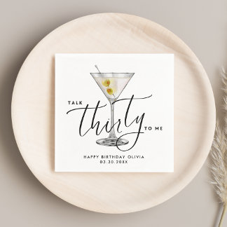 Serviette En Papier Verre à Martini Minimaliste « Talk Thirty to Me »