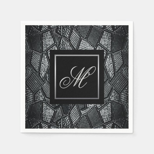 Serviette En Papier Verre en mosaïque gris foncé Monogramme (Devant)