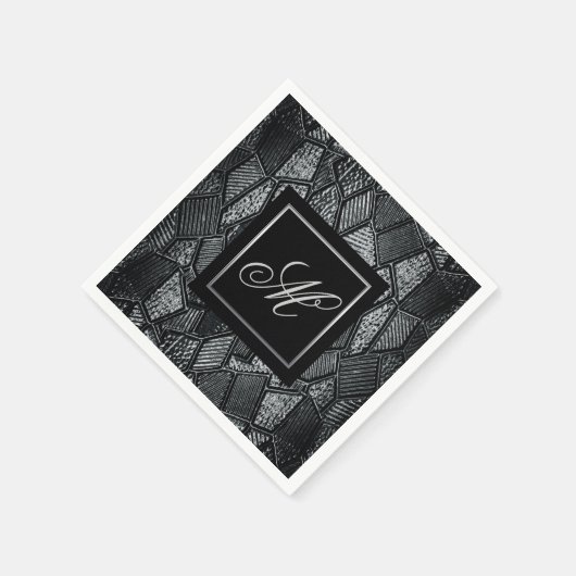 Serviette En Papier Verre en mosaïque gris foncé Monogramme (Coin)