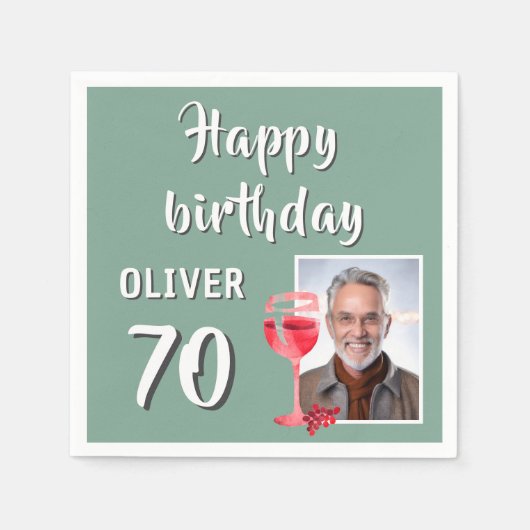 Serviette En Papier Verre rouge 70e fête d'anniversaire Photo (Devant)