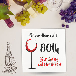 Serviette En Papier Verre rouge Abstrait moderne 80e fête d'anniversai