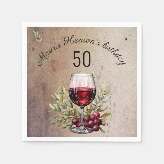 Serviette En Papier Verre rouge Olive Aquarelle 50e anniversaire (Devant)