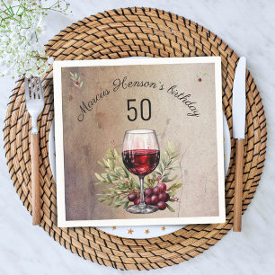 Serviette En Papier Verre rouge Olive Aquarelle 50e anniversaire