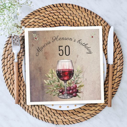 Serviette En Papier Verre rouge Olive Aquarelle 50e anniversaire